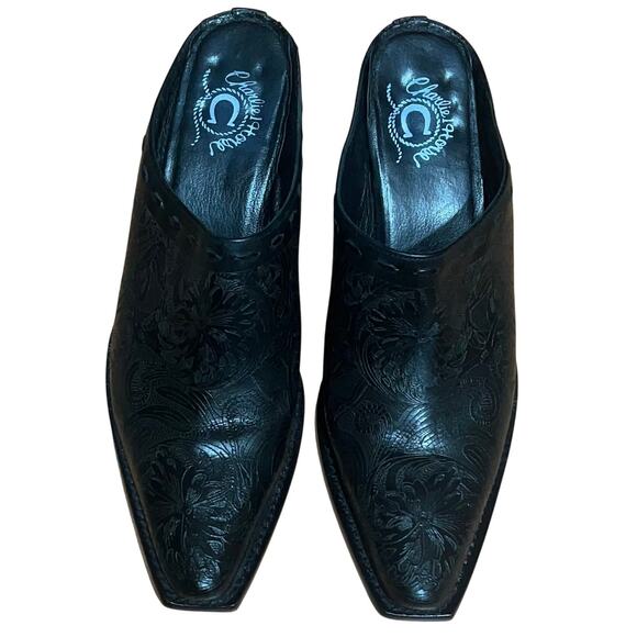 Charley Horse Leather Low Cowboy Slip On Booties Shoes Black Size 6B - Picture 1 of 10